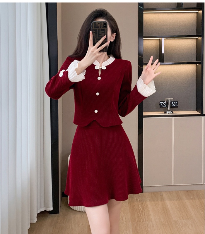 Fashion temperament short skirt corduroy jacket 2pcs set