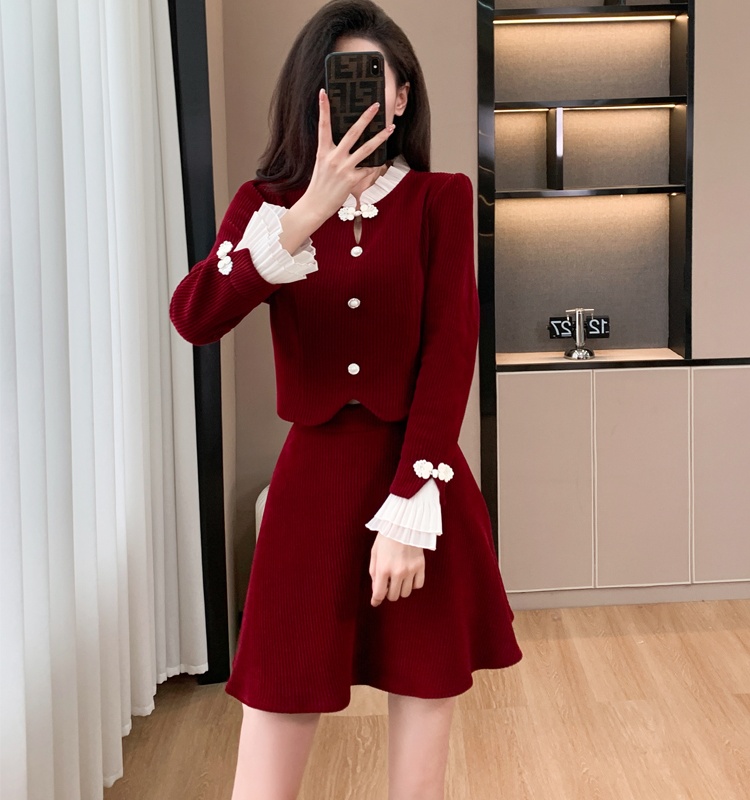 Fashion temperament short skirt corduroy jacket 2pcs set