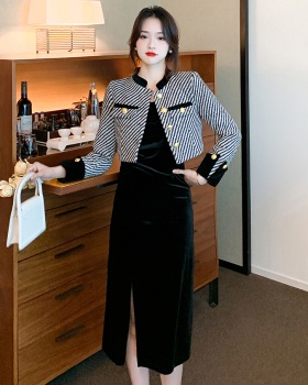 Slim sling dress chanelstyle jacket 2pcs set