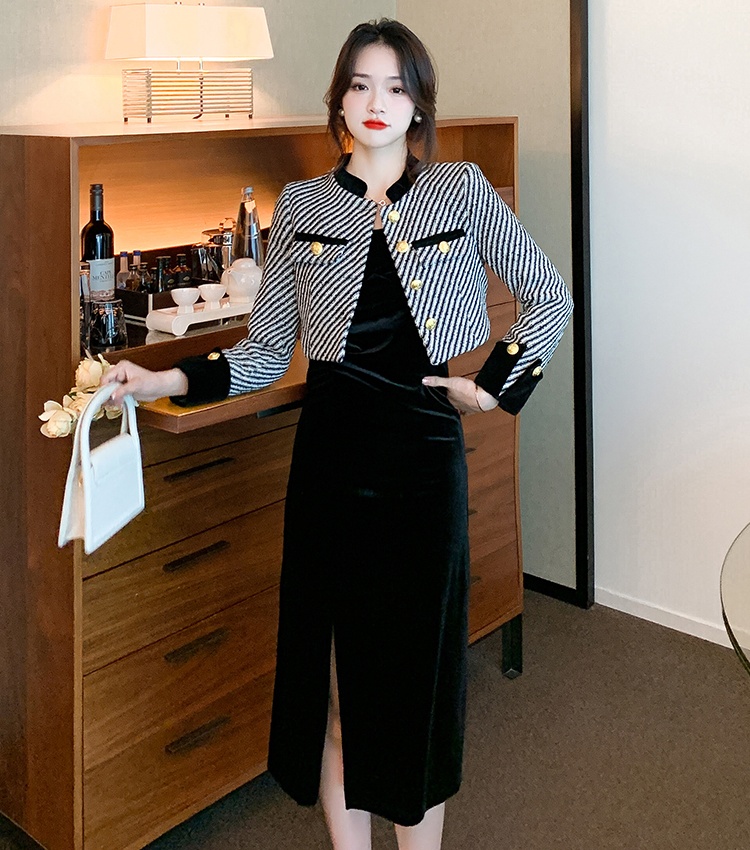 Slim sling dress chanelstyle jacket 2pcs set