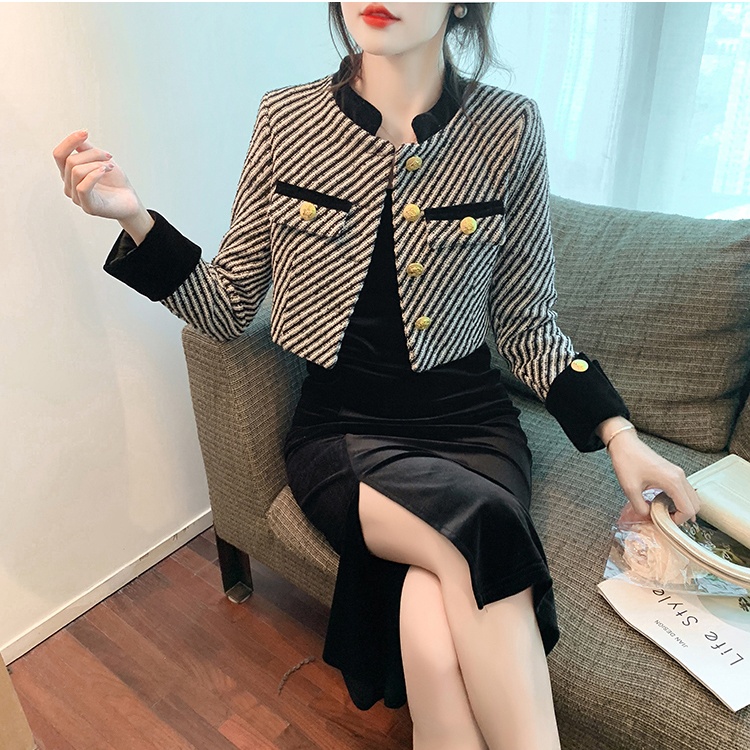 Slim sling dress chanelstyle jacket 2pcs set