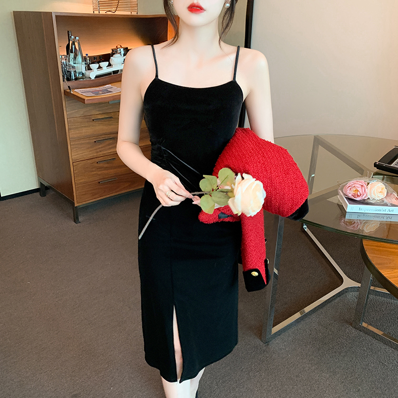 Slim sling dress chanelstyle jacket 2pcs set