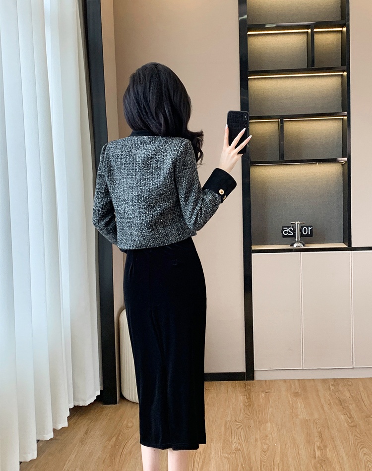 Splice strap dress velvet coat 2pcs set
