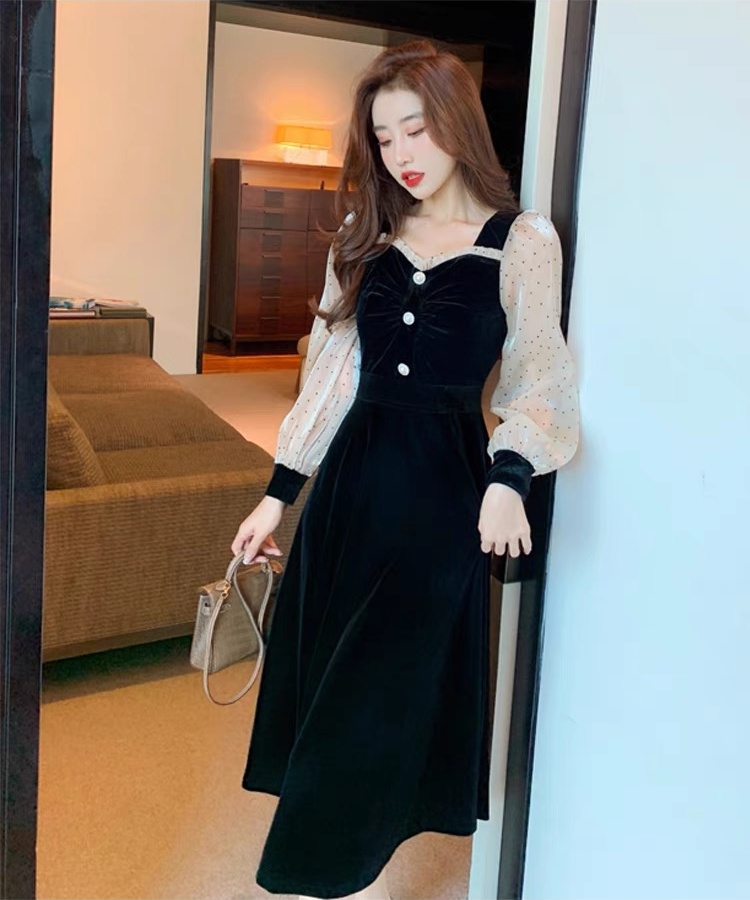 Casual slim long big skirt autumn and winter tender dress