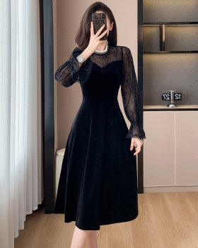 Big skirt temperament splice autumn and winter dress