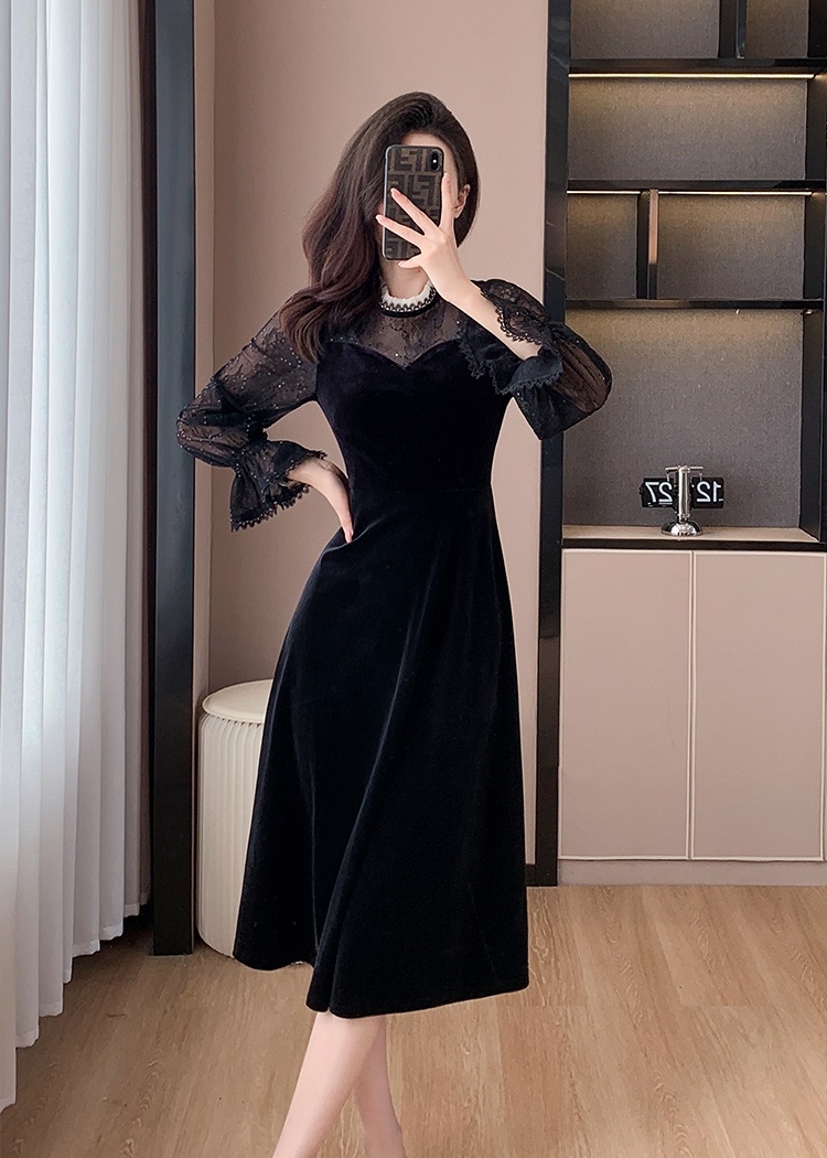Big skirt temperament splice autumn and winter dress