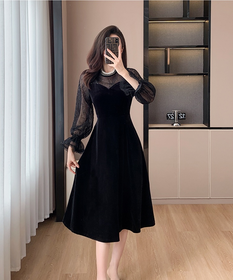 Big skirt temperament splice autumn and winter dress