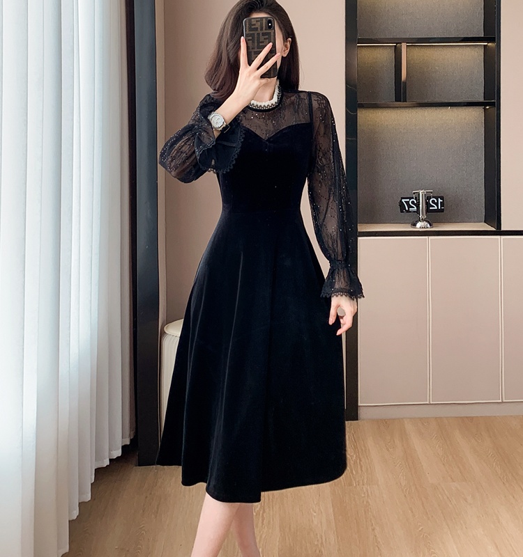 Big skirt temperament splice autumn and winter dress