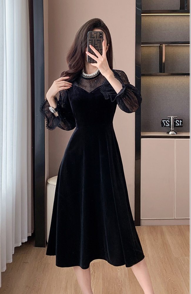 Big skirt temperament splice autumn and winter dress