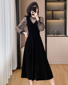 Temperament slim sequins big skirt gauze dress