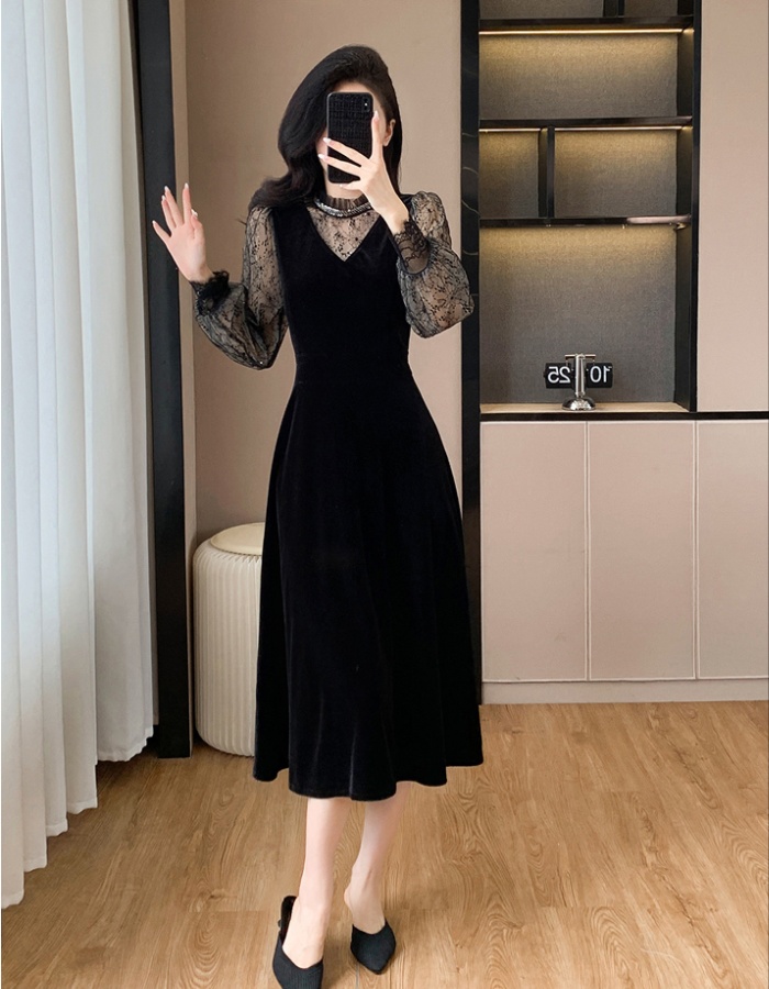 Temperament slim sequins big skirt gauze dress