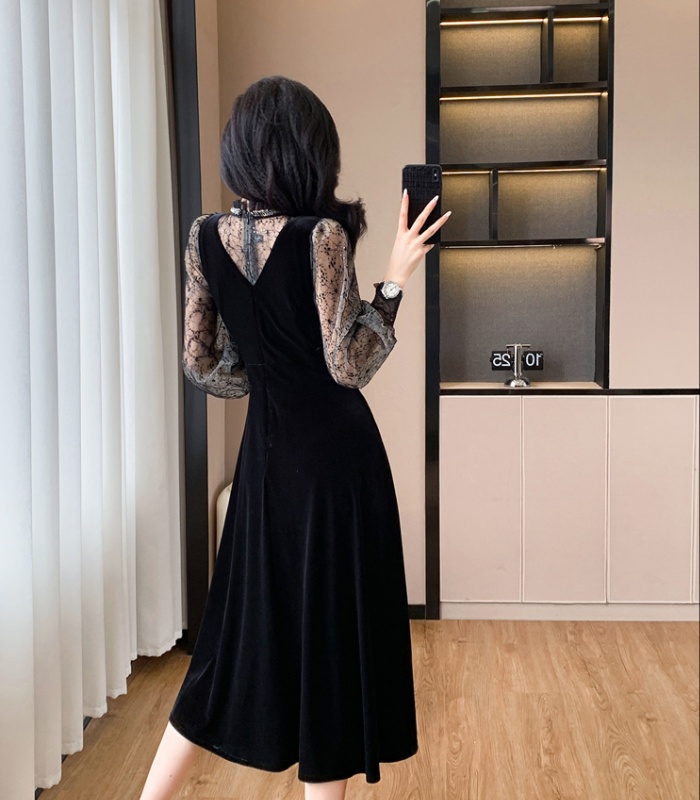 Temperament slim sequins big skirt gauze dress