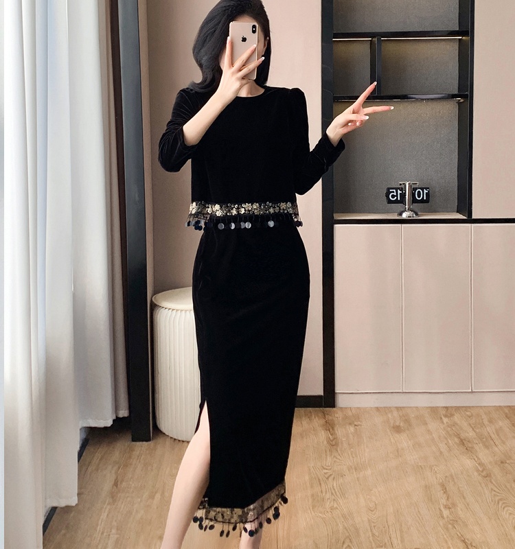 Autumn and winter European style tops fashion skirt 2pcs set