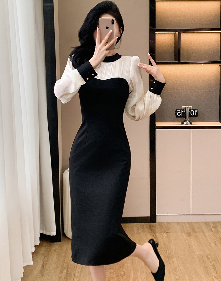 Refinement France style autumn temperament splice dress