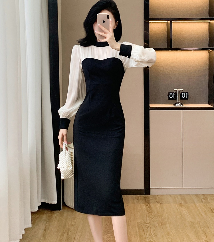 Refinement France style autumn temperament splice dress