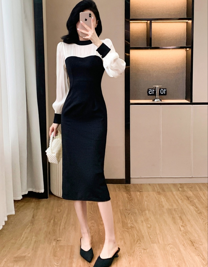 Refinement France style autumn temperament splice dress
