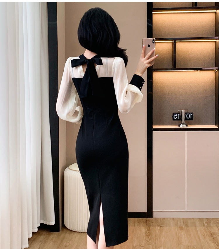 Refinement France style autumn temperament splice dress