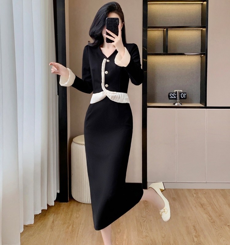 Temperament autumn and winter skirt V-neck chanelstyle tops a set