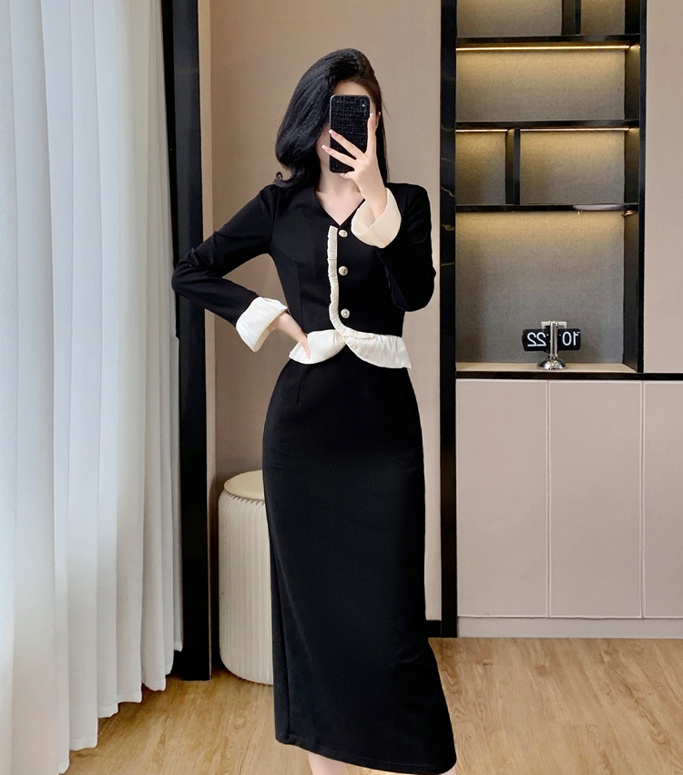 Temperament autumn and winter skirt V-neck chanelstyle tops a set