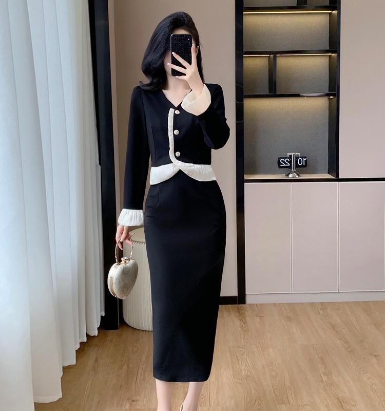 Temperament autumn and winter skirt V-neck chanelstyle tops a set