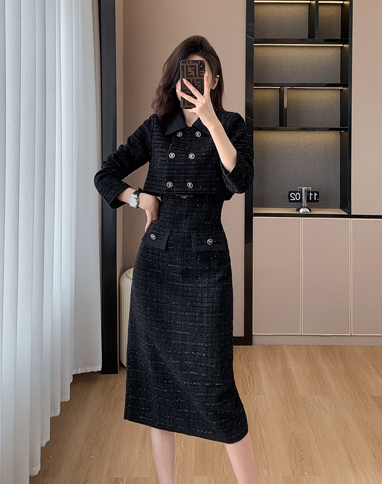 Chanelstyle fashion dress woolen jacket 2pcs set