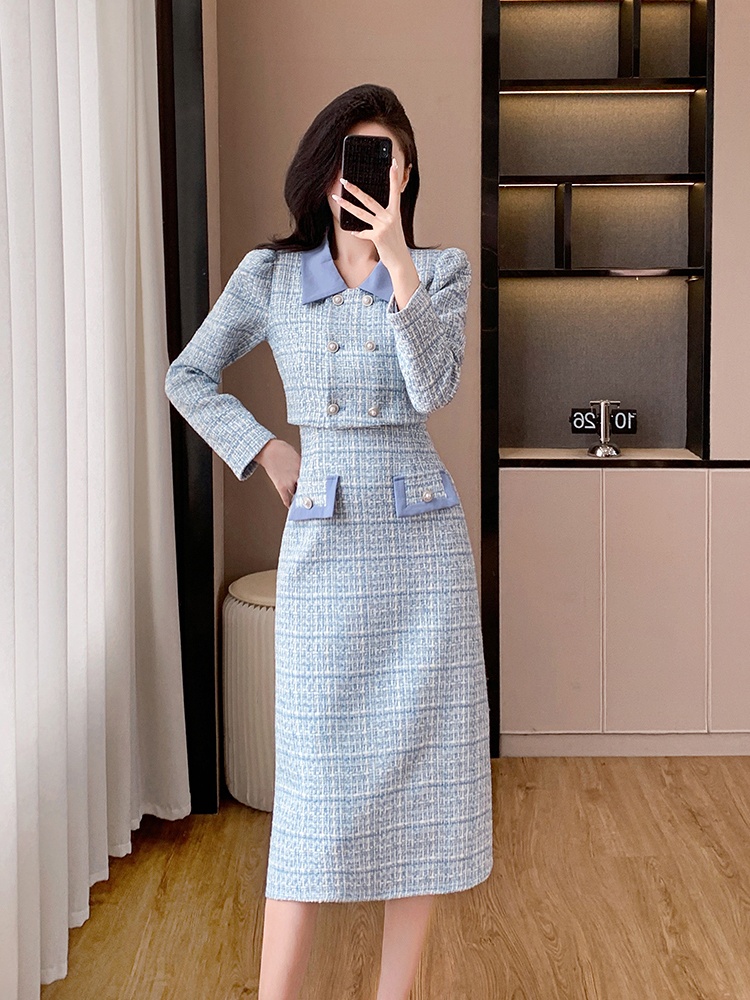 Splice autumn and winter dress chanelstyle jacket 2pcs set