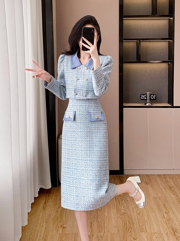 Splice autumn and winter dress chanelstyle jacket 2pcs set