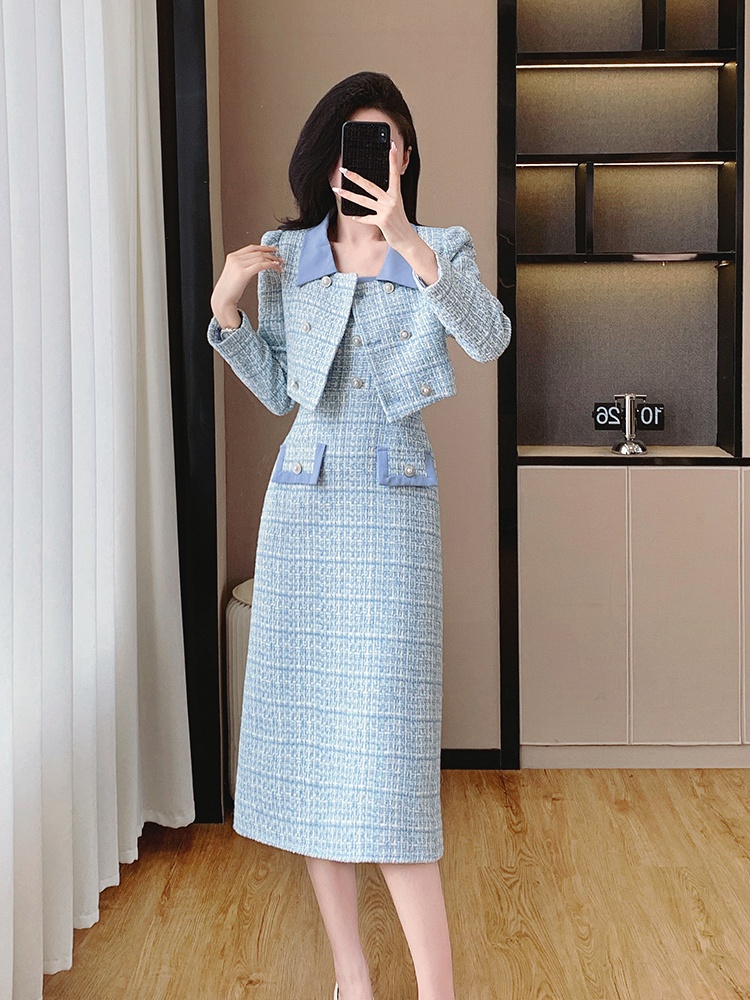 Splice autumn and winter dress chanelstyle jacket 2pcs set