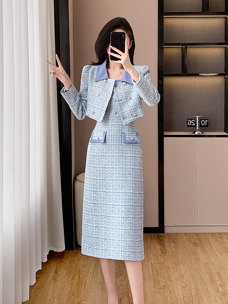 Splice autumn and winter dress chanelstyle jacket 2pcs set