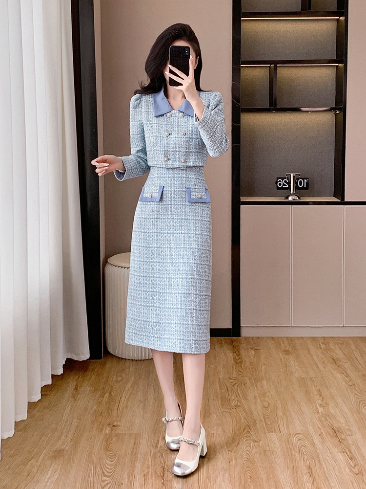 Splice autumn and winter dress chanelstyle jacket 2pcs set