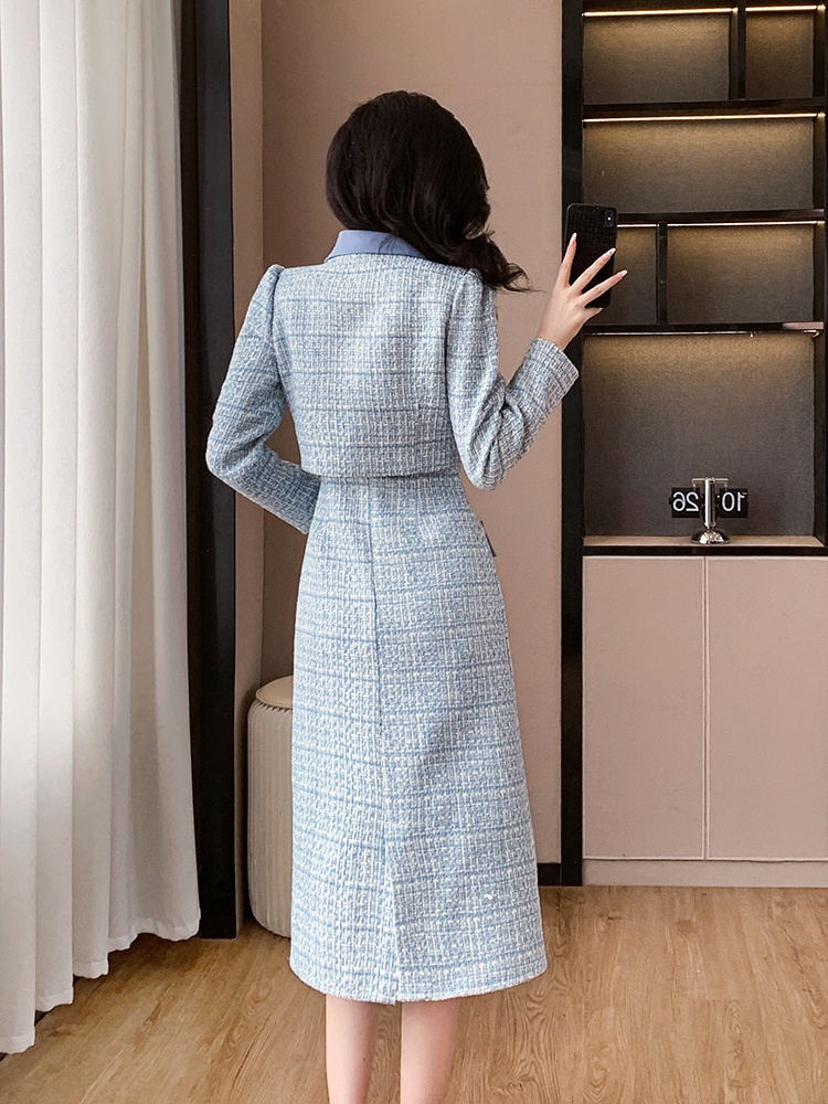 Splice autumn and winter dress chanelstyle jacket 2pcs set