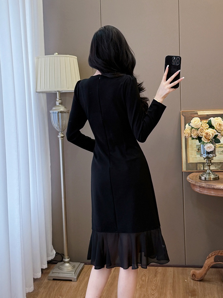 Chiffon splice slim temperament rhinestone large yard dress