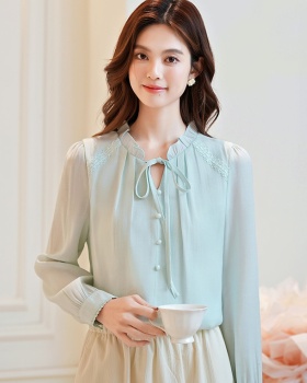 Bow romantic show young tops chiffon autumn shirt