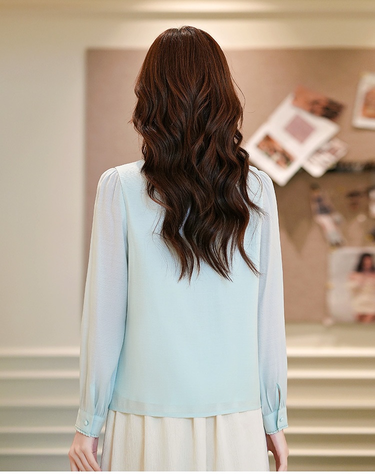 Bow romantic show young tops chiffon autumn shirt