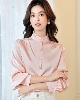 Commuting autumn tops imitation silk shirt for women