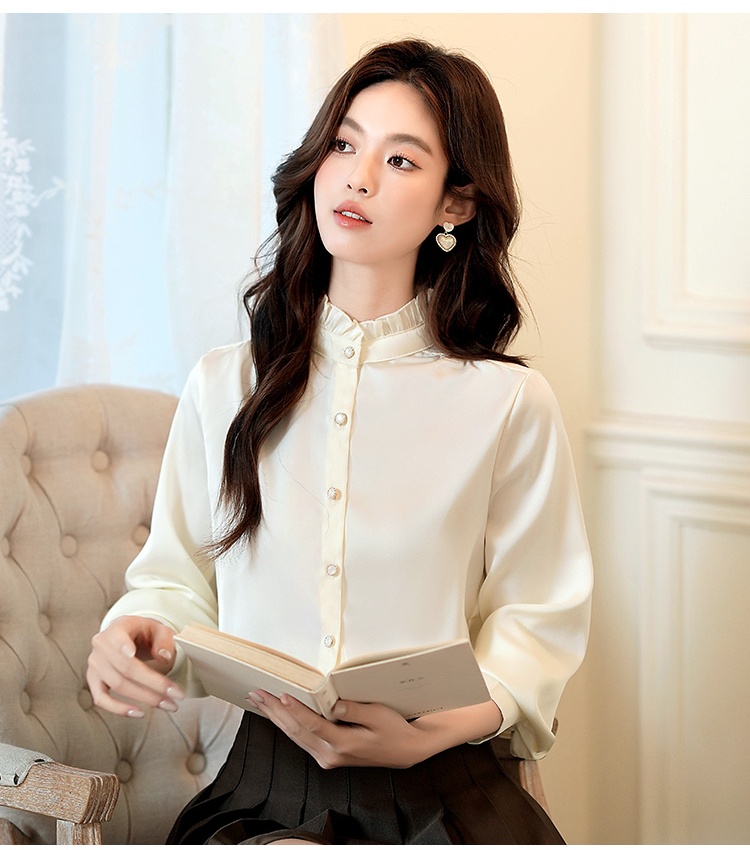 Commuting autumn tops imitation silk shirt for women