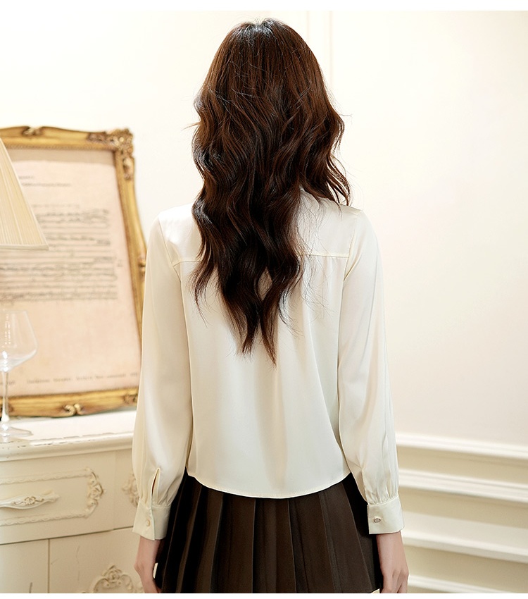 Commuting autumn tops imitation silk shirt for women