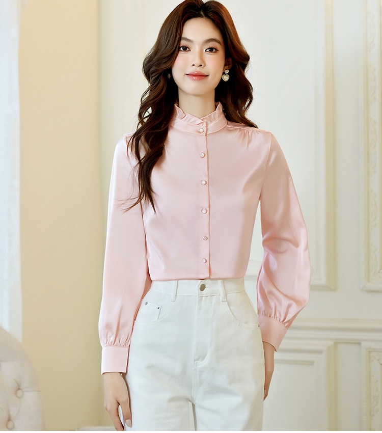 Commuting autumn tops imitation silk shirt for women