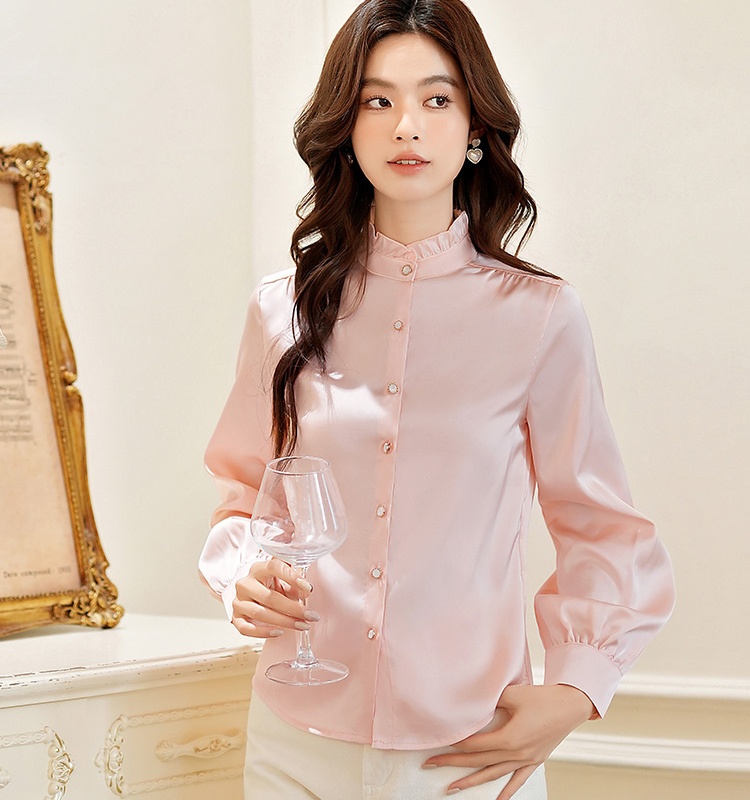 Commuting autumn tops imitation silk shirt for women