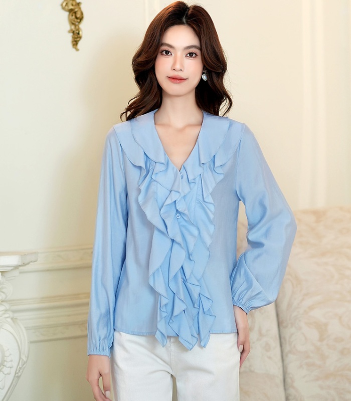 V-neck chiffon tops France style autumn shirt