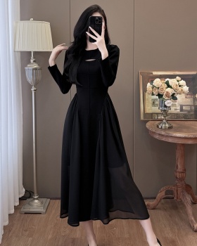 Slim splice hollow fashion chiffon big skirt large yard dress