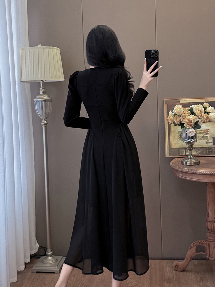 Slim splice hollow fashion chiffon big skirt large yard dress