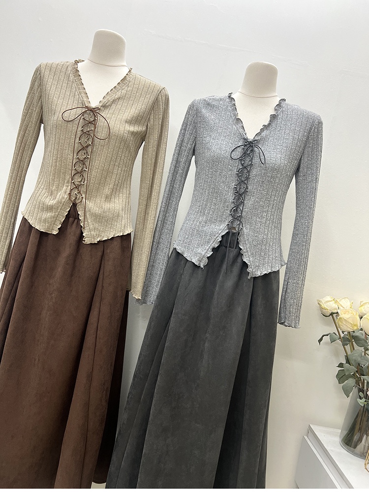 Wood ear high waist tops fashion short skirt 2pcs set