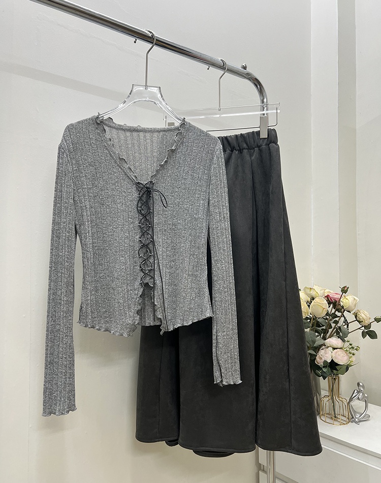 Wood ear high waist tops fashion short skirt 2pcs set