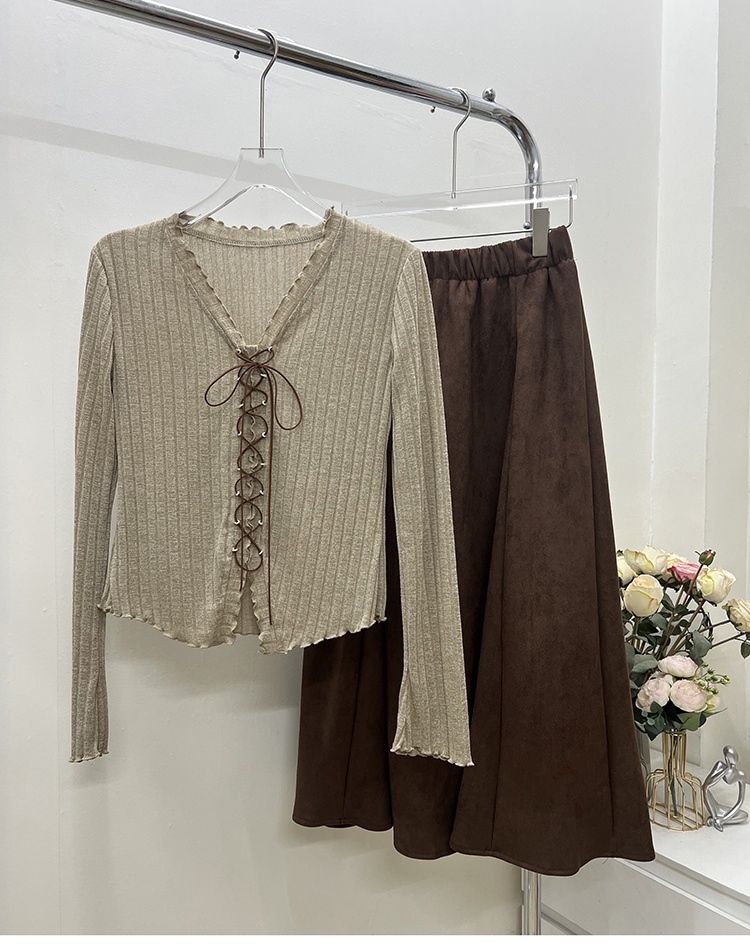 Wood ear high waist tops fashion short skirt 2pcs set