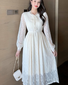 Light luxury show young autumn bottoming lace slim dress