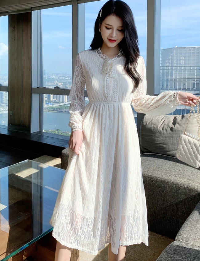 Light luxury show young autumn bottoming lace slim dress
