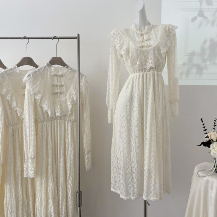 Lace commuting all-match dress for women