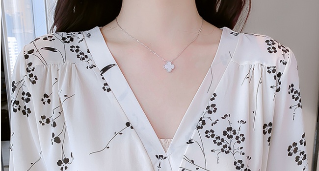 Slim chiffon puff sleeve V-neck printing France style dress