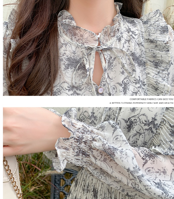 Slim printing chiffon pinched waist dress for women